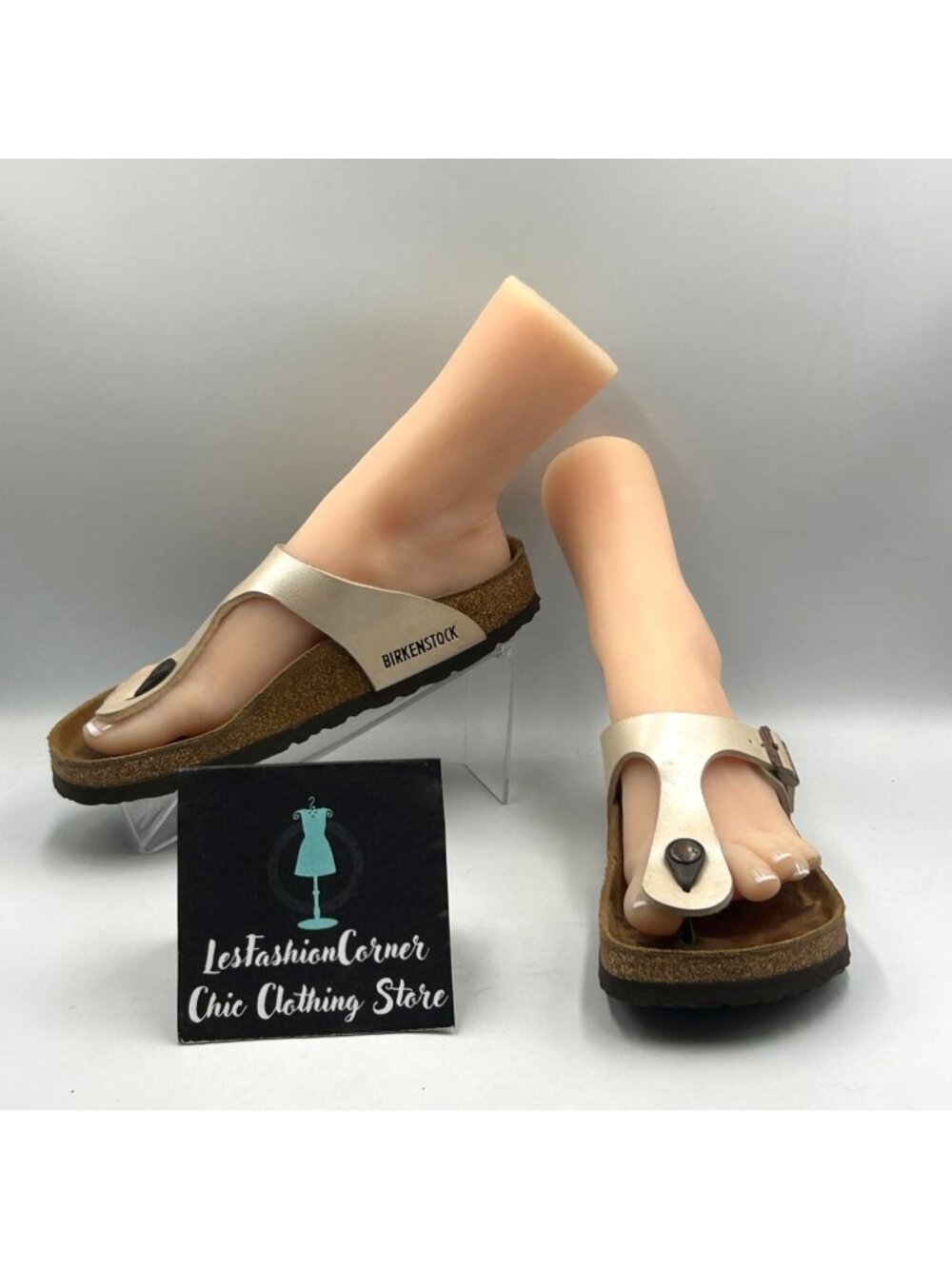 Birkenstock Women’s Beige Leather Gizeh Cork Sole Sandals Size 7 3648